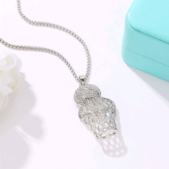 Silver Basketball Hoop Necklace - Picture 5 of 5